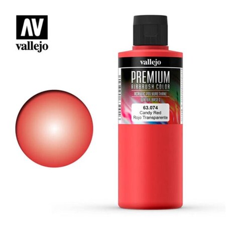 Vallejo Paint 200 ml Premium Airbrush Candy Paint, Red VLJ63074